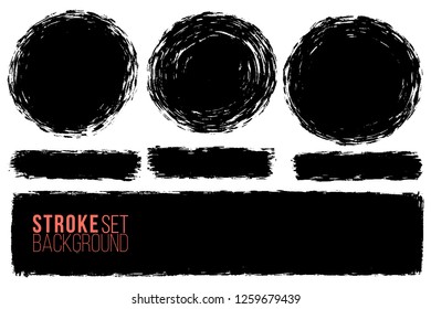 Vector set of big hand drawn brush strokes, stains for backdrops. Monochrome design elements set. One color monochrome artistic hand drawn backgrounds various shapes.