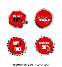 Vector set of big sale,super sale,buy 1 get 1 free,discount hand drawn isolated label grunge style.