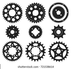 Vector set of bike chainrings and rear sprocket silhouettes