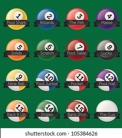 Vector Set: Billiards Labels and Stickers with Banners