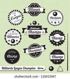 Vector Set: Billiards League Champion Labels and Stickers