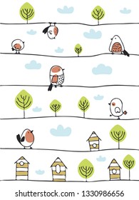 vector set bird color contur line