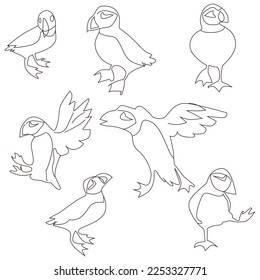 vector set of bird line art in flat style various styles and shapes perched on a branch, bird vector flat isolated on white background
