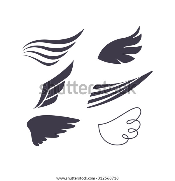 鳥の翼のベクター画像セットシルエット ロゴ ラベル およびバッジデザインのエレメント のベクター画像素材 ロイヤリティフリー