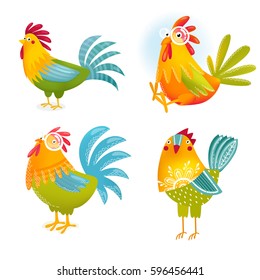 Vector set of birds. Cock.