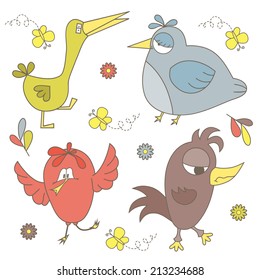 Vector Set of birds. Funny cartoon birds.