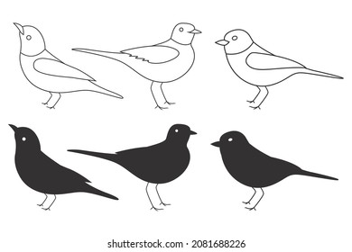 Vector set of birds silhouette. Sitting and flying birds