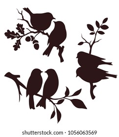 	
Vector set of birds and twigs. Decorative bird silhouette 