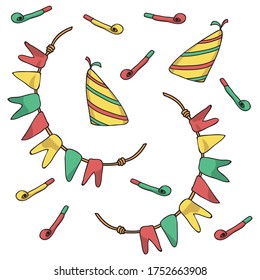 Vector set for birthday. Can be used as background, banner, greeting card, invitation, poster.