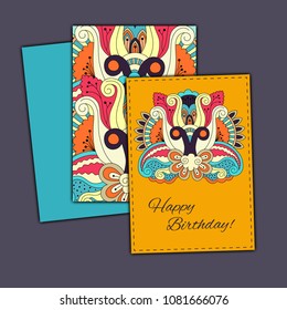 Vector set of birthday card abstract hand drawn doodles.