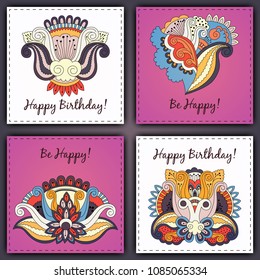 Vector set of birthday card abstract hand drawn doodles.