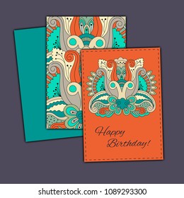 Vector set of birthday card abstract hand drawn doodles.