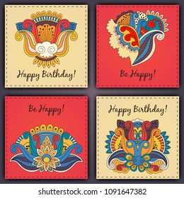 Vector set of birthday card abstract hand drawn doodles.