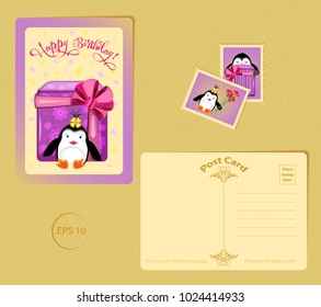 Vector set for birthday from templates cards from postcards and stamps