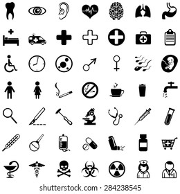 Vector Set of Black 49 Medical Icons