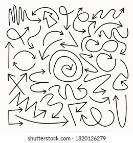 Vector set black arrows isolated on a white background. Modern hand drawn design for business,  application, banner, typography