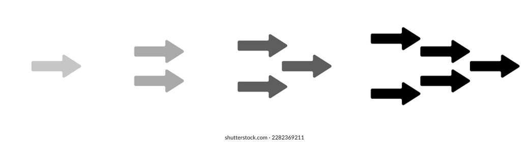 Vector set of black arrows pointing to the right. Cursors icons vector. Set of arrows flow. Direction of movement arrow vector.