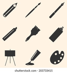 Vector Set of Black Art,  Painting and Drawing Icons