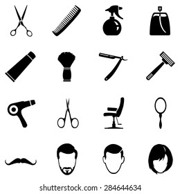 Vector Set of  Black Barber Shop Icons