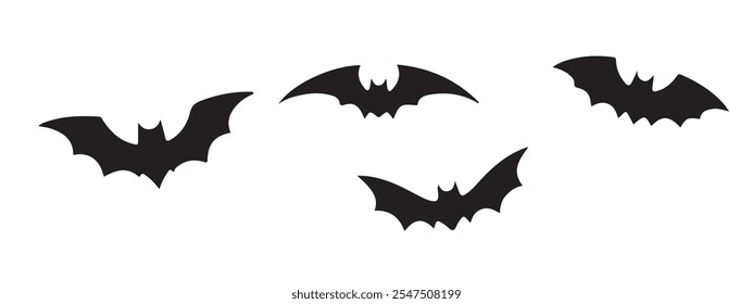Vector Set of Black Bats Silhouettes. Halloween Decoration Elements.