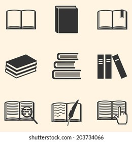 Vector Set of Black Books Icons. Literature. Education. Bookstore.