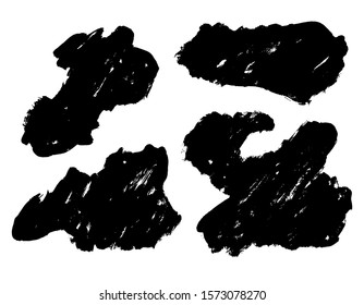Vector set of black brush ink shapes. Hand-drawn brush ink grungy edges. Editable isolated elements. Grunge brushes for your design. Freehand. Watercolor splash. Acrylic stamp.
