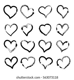 the vector set of black brush painted hearts