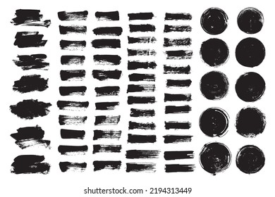 Vector set black brush stroke text boxes. Grunge brush design element.