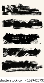 Vector set of black brush strokes. Grunge isolated elements. Black brushes for your design. Freehand. Ink splash. Acrylic stamp. Vector illustration