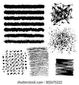Vector set of black brush strokes. Editable isolated elements. Grunge brushes for your design. Freehand. Watercolor splash. Acrylic stamp.
