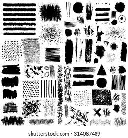 Vector set of black brush strokes. Editable isolated elements. Grunge brushes for your design. Freehand. Watercolor splash. Acrylic stamp.