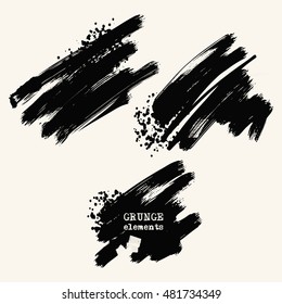 Vector set of black brush strokes. Grunge isolated elements. Smoke brushes for your design. Freehand. Watercolor splash. Acrylic stamp. Vector illustration