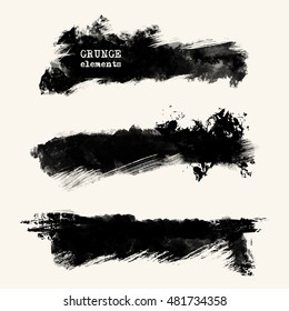 Vector set of black brush strokes. Grunge isolated elements. Smoke brushes for your design. Freehand. Watercolor splash. Acrylic stamp. Vector illustration