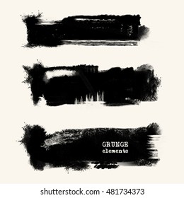 Vector set of black brush strokes. Grunge isolated elements. Smoke brushes for your design. Freehand. Watercolor splash. Acrylic stamp. Vector illustration