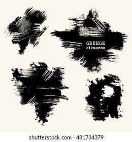 Vector set of black brush strokes. Grunge isolated elements. Smoke brushes for your design. Freehand. Watercolor splash. Acrylic stamp. Vector illustration