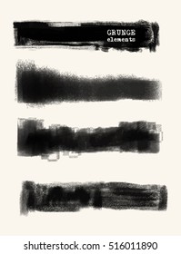 Vector set of black brush strokes. Grunge isolated elements. Smoke brushes for your design. Freehand. Ink splash. Acrylic stamp. Vector illustration