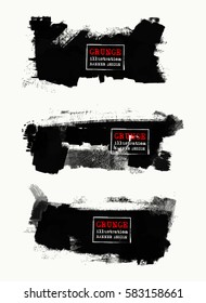 Vector set of black brush strokes. Grunge isolated elements. Smoke brushes for your design. Freehand. Ink splash. Acrylic stamp. Vector illustration.