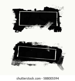 Vector set of black brush strokes. Grunge isolated elements. Smoke brushes for your design. Freehand. Ink splash. Acrylic stamp. Vector illustration