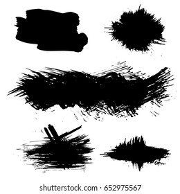 Vector set of black brush strokes. Grunge isolated elements. Smoke brushes for your design. Freehand. Ink splash. Vector illustration.