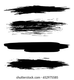 Vector set of black brush strokes. Grunge isolated elements. Smoke brushes for your design. Freehand. Ink splash. Vector illustration.
