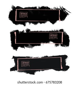 Vector set of black brush strokes. Grunge isolated elements. Smoke brushes for your design. Freehand. Watercolor splash. Acrylic stamp. Vector illustration