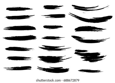 Vector set of black brush strokes or backgrounds isolated on white. Abstract ink texture, design elements.