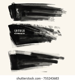Vector set of black brush strokes. Grunge isolated elements. Smoke brushes for your design. Freehand. Watercolor splash. Acrylic stamp. Vector illustration