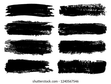 Vector set of black brush strokes.Grunge monochrome design elements.