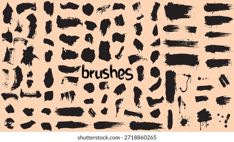 Vector conjunto de pinceles negros y trazos de tinta