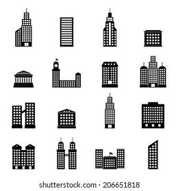 vector set of black buildings on white background