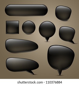 Vector set of black buttons and speech bubbles