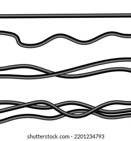 Vector Set of Black Cables Isolated on White Background.