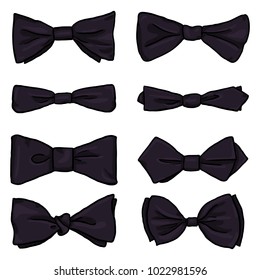 Vector Set of Black Cartoon Classic Bowties. Different Types Collection