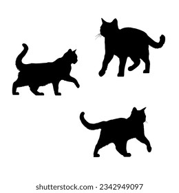 Vector set of black cat illustration. icon sheet of cats. black logo of feline. graphic element for halloween.